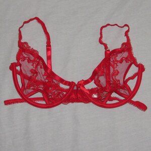 Roma Confidential Baroque Heart Embroidered Red Sheer Mesh Lace Underwire Bra M